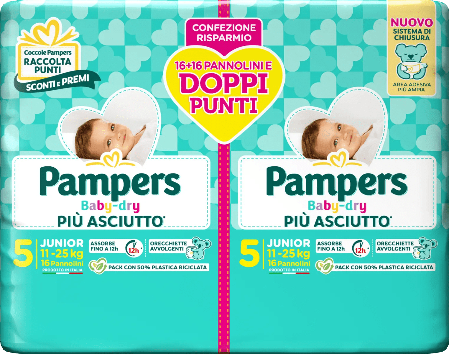 Pampers Baby Dry Junior Pacco Doppio 32 Pezzi Misura 5 11-25 kg