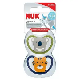 Nuk Sucette Physiologique Silicone +6m Koala Tigre Lot de 2