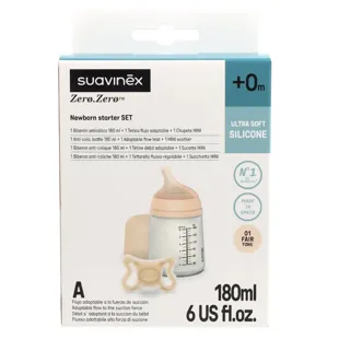 Suavinex Zero Zero Set Newborn Fair Adjustable Flow Bottle 180 ml + Pacifier +0m