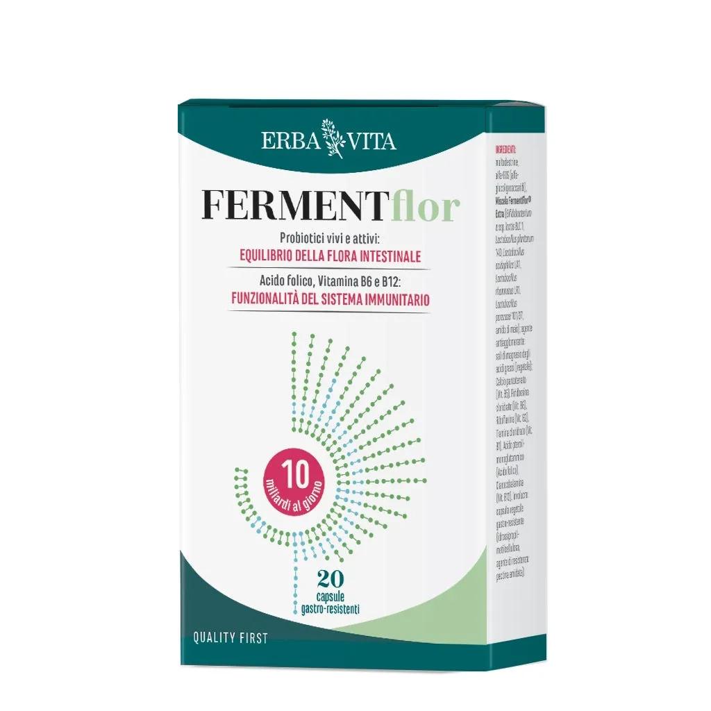 Erba Vita Fermentflor Probiotici Vivi e Attivi per Equilibrio della Flora Intestinale e Sistema Immunitario 20 Capsule