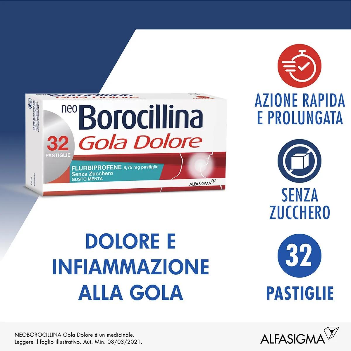 Neo Borocillina Gola Dolore 8,75mg Menta Senza Zucchero 32 Pastiglie