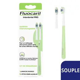 Fluocaril Brosse à Dents Interdental PRO Souple Kit 1 Manche Durable + 2 Têtes Remplaçables 