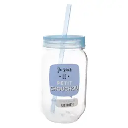 Mason Jar Enfant Bleue avec Paille 45cl