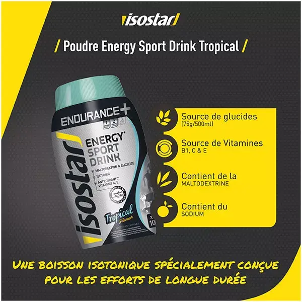 Isostar Endurance+ Energy Sport Boisson Énergétique Tropical 790g