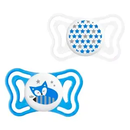 Chicco Physio Forma Light Sucette Silicone +6m Renard Étoile Lot de 2 + Boite de Stérilisation