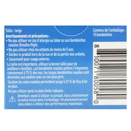 Breathe Right Bandelettes Nasales Original Large Nez Congestionné 10 unités