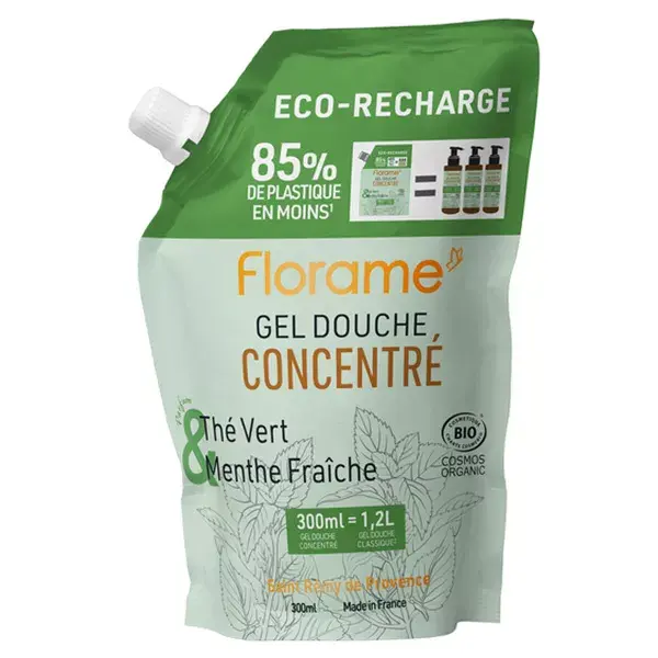Florame Eco-Recharge Gel Douche Concentré Thé Vert et Menthe Fraîche Bio 300ml