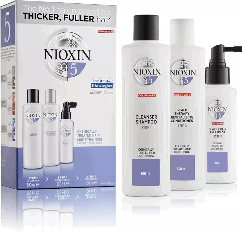 Nioxin 3-Step Kit System 5 Para Cabelos Tratados Com Quimicos, Debilitados E Com Perda De Densidade (Shampoo 300Ml - Condicionador 300Ml - Tratamento 100Ml)