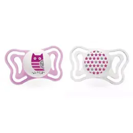 Chicco Sucette Physio Light Silicone Rose Hibou Etoiles 6-16m 2 unités