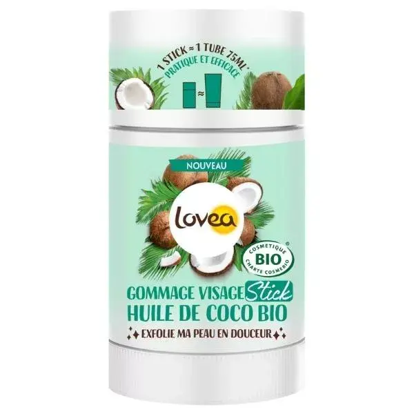 Lovea - Gommage Visage Stick - Huile De Coco Bio - Tous Types de Peaux 40g