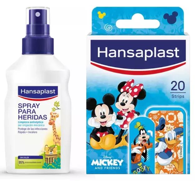 Hansaplast Kids Spray para Curar Heridas 50 ml + Apósitos Mickey y Amigos 20 uds