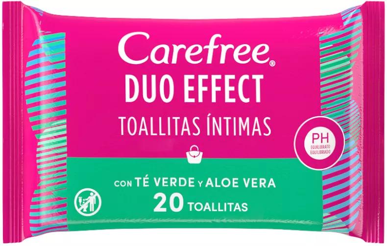 Carefree Duo Effect Toalhitas Íntimas com Chá Verde e Aloe Vera 20 un
