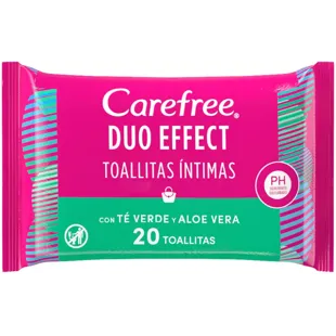 Carefree Duo Effect Toallitas Intimas con Té Verde y Aloe Vera 20 uds