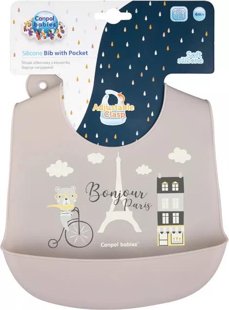 Canpol Babies Babete de Silicone com Bolso Bonjour Paris +4m Beige
