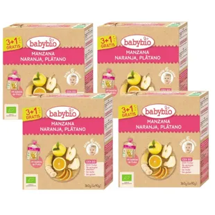 BabyBio Pouche Apple, Orange and Organic Banana 90 gr 4x4 units