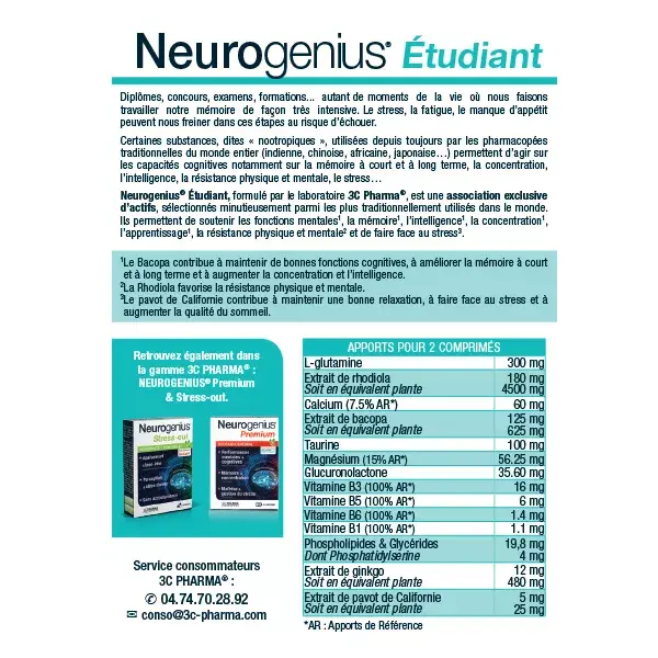 3C Pharma Neurogenius Étudiant 30 comprimés