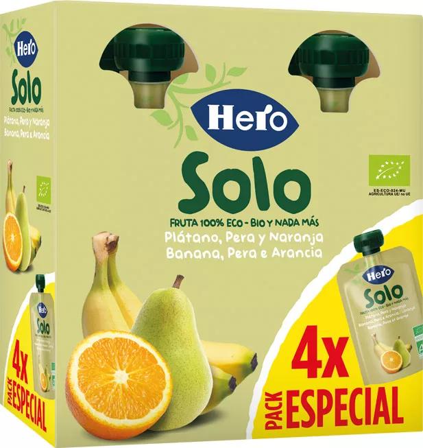 Hero Solo Bolsitas de Plátano, Pera y Naranja ECO +4m 4x100 gr