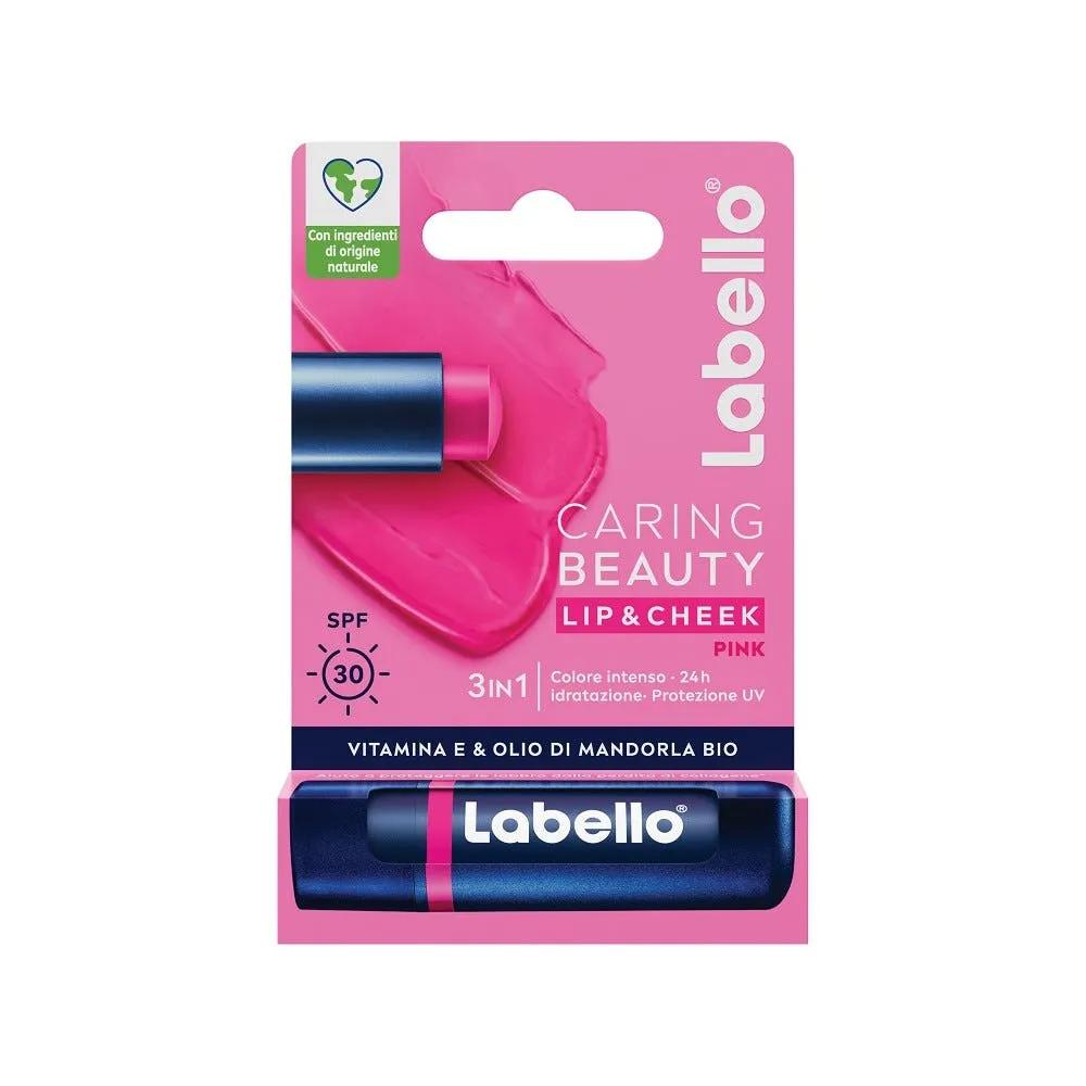 Labello Caring Beauty Lip & Cheek Pink SPF30 Burrocacao Labbra e Guance Colorato Rosa 4.8 g