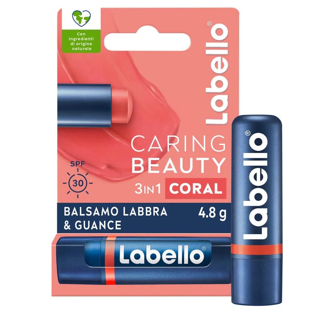 Labello Caring Beauty Lip & Cheek Coral SPF30 Burrocacao Labbra e Guance Colorato Corallo 4.8 g