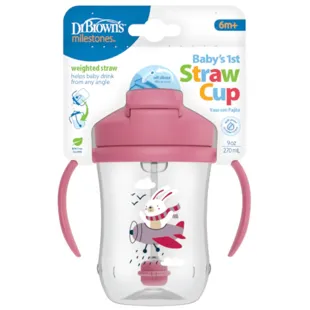 Dr Brown&#39;s My First Cup mit Strohhalm, Pink Bunny, +6 Monate, 270 ml