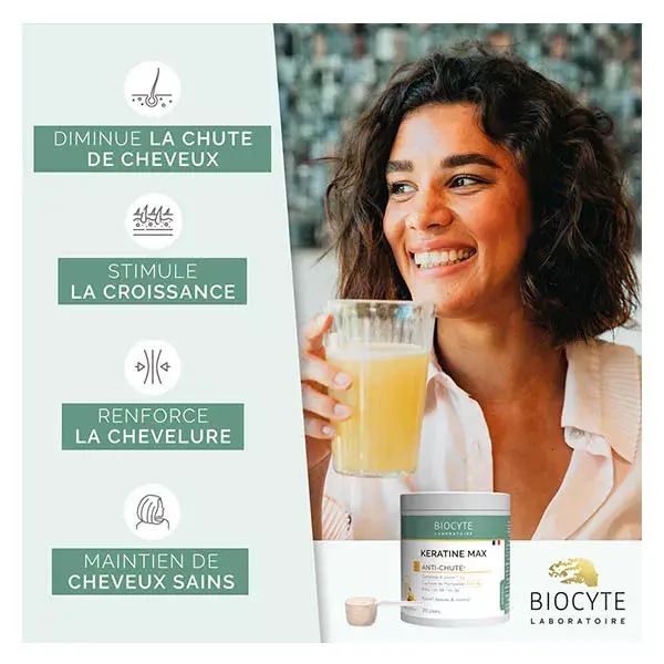 Biocyte Kératine Max Poudre à Diluer  Anti-Chute Cheveux Prêle, Biotine 20 jours