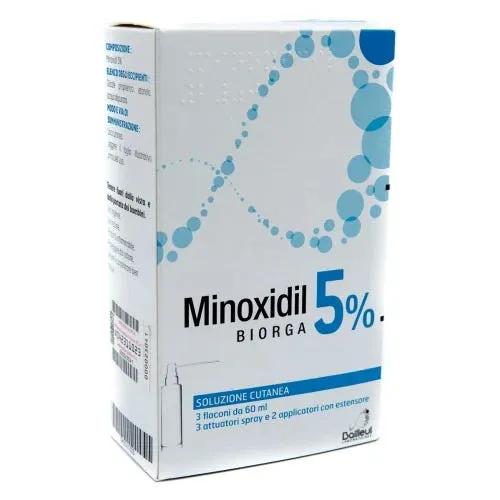 Minoxidil Biorga 5% Soluzione Cutanea Spray Trattamento Perdita dei Capelli TRIPACCO 3x 60 ml