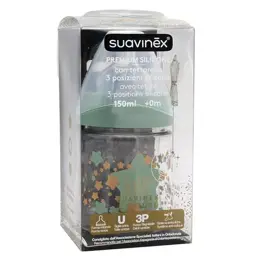 Suavinex Biberon Col Large Débit Variable Haute Couture Bleu Vert 150ml