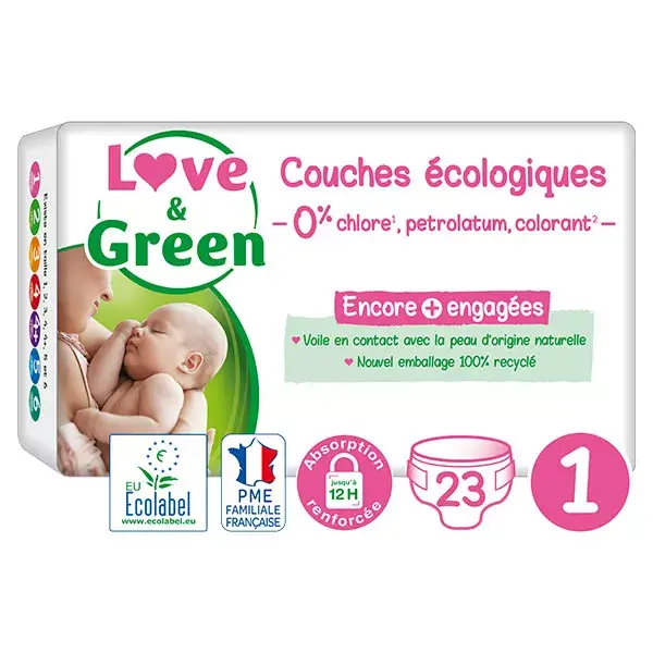 Love & Green Couches Hypoallergéniques T1 2-5kg 23 couches