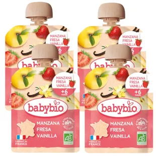 Babybio Pouch Apple, Strawberry and Vanilla +6m 4x90 gr