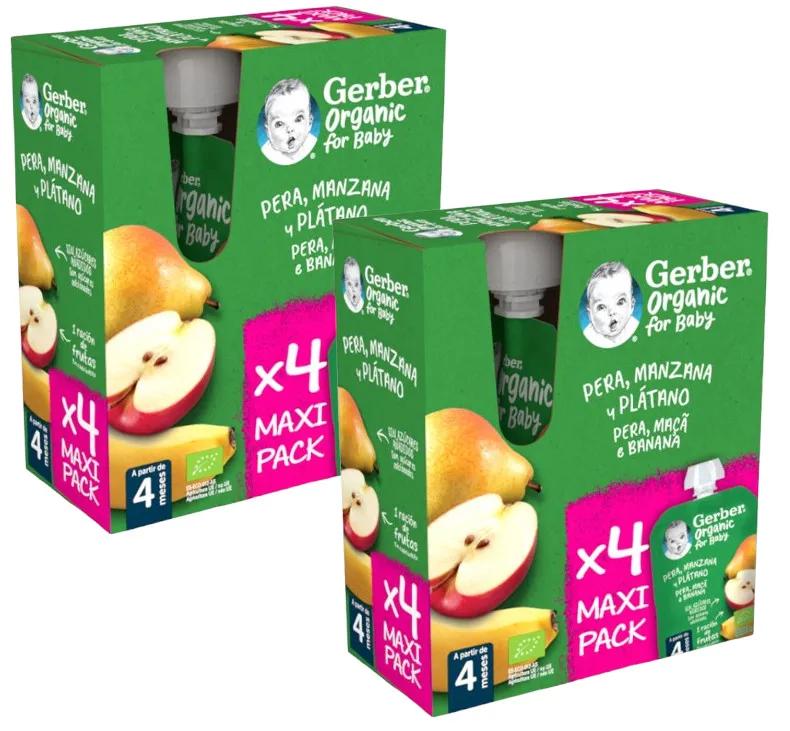 Gerber Bio Sachet Poire Pomme Banane Multipack +6m 90 gr 2x4 pcs