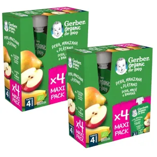 Gerber Organic Pouch Pera Manzana Plátano Multipack +6m 90 gr 2x4 uds