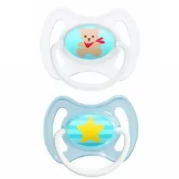 MAM Sucette Anneau Silicone 0-6m Lot de 2 Etoile et Nounours Bleu