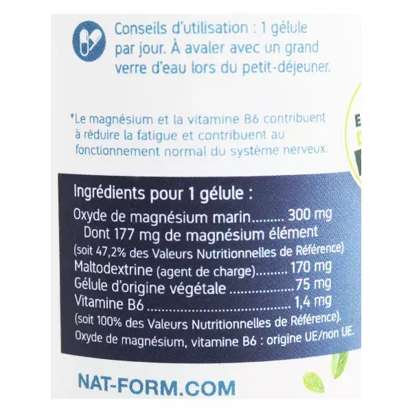 Nat & Form Magnesio Marino Vitamina B6 Integratore Alimentare 80 capsule