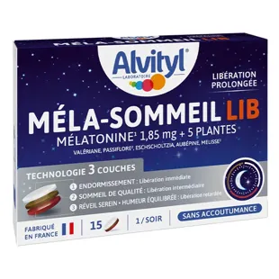 Alvityl Mela-Sommeil LIB Mélatonine + 5 plantes dès 18 ans 15 compresse