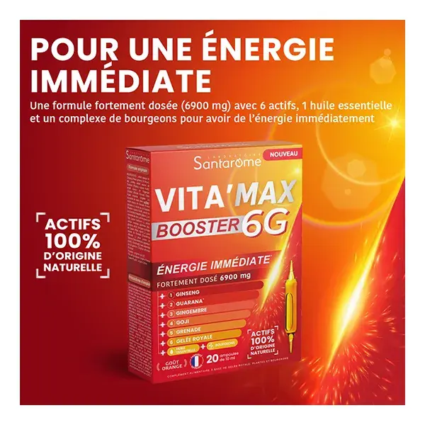 Santarome Vita'Max Booster 6G Anti fatigue Fortement Dosé 20 ampoules