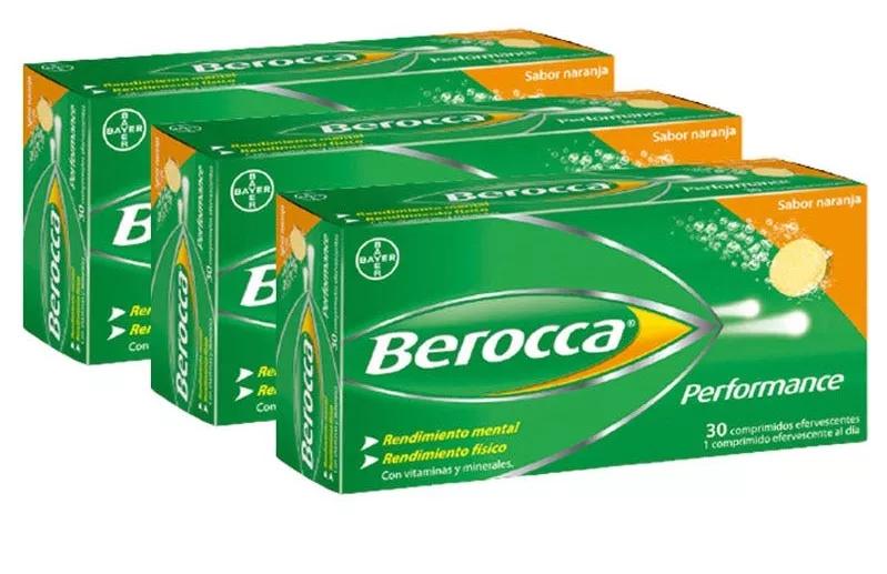 Berocca Performance Vitamines et Performance Saveur Orange 3x30 Comprimés Effervescents FORMAT ÉCONOMIQUE