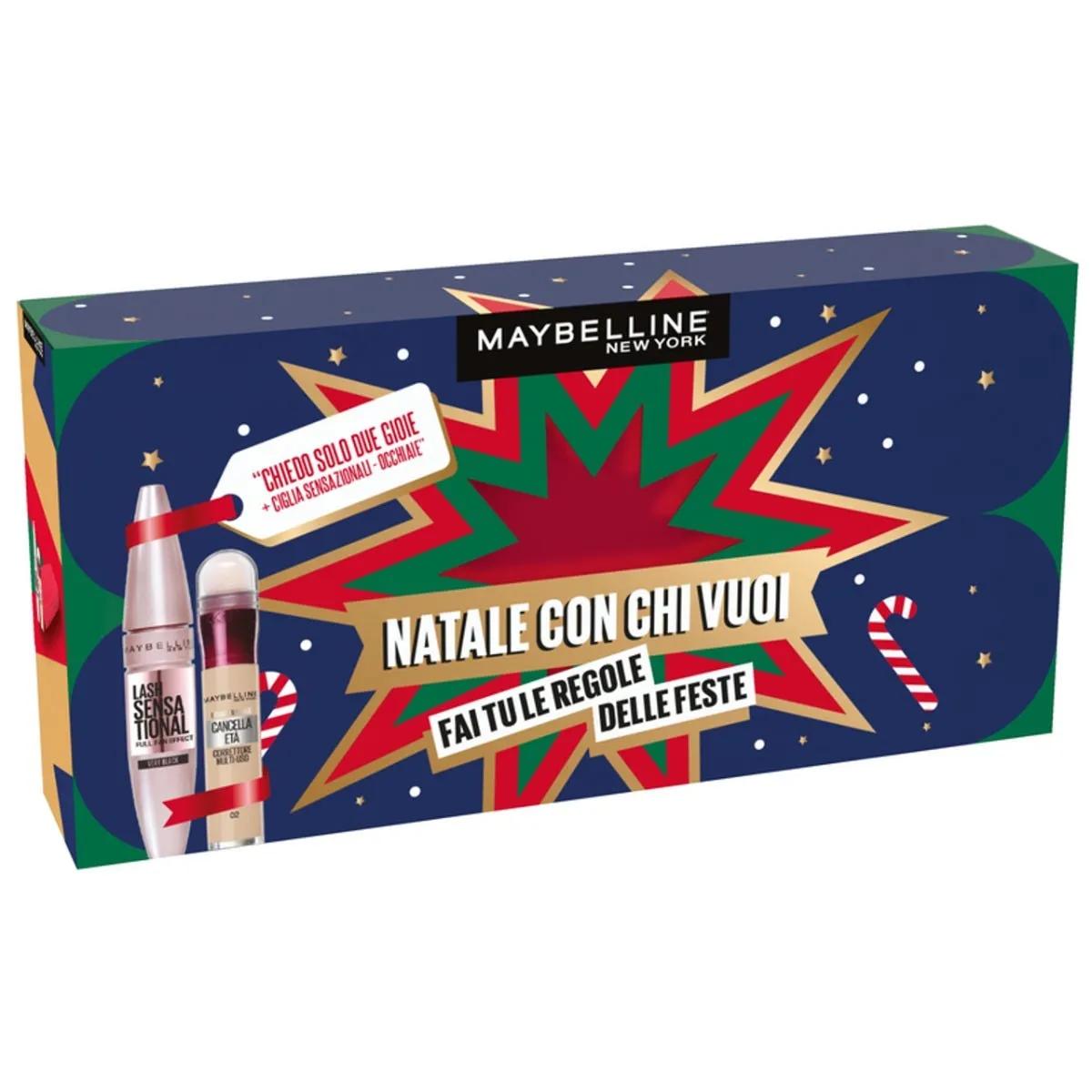 Maybelline Coffret Cofanetto con Mascara Ciglia Sensazionali + Correttore Cancella Età Colore 02