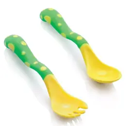 Nuby Cuillère et Fourchette d'Apprentissage +12m Jaune et Vert