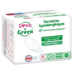 Love & Green Serviettes Hypoallergéniques Super 12 unités