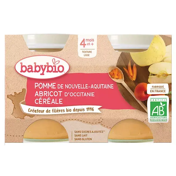 Babybio My Fruit Pot Apple Apricot & Cerals from 4 months 2 x 130g
