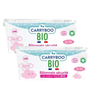 Bastoncini di sicurezza in cotone biologico Carryboo, confezione da 50 bastoncini, 2 pezzi