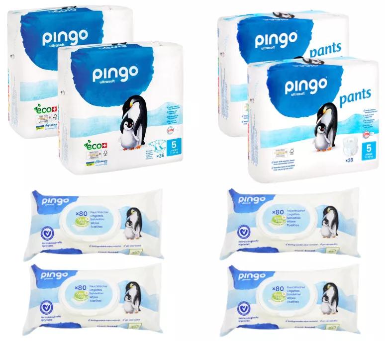 Pingo Pack Pañales T5 2x36 uds + Pañales-Braguitas T5 2x28 uds + Toallitas 4x80 uds