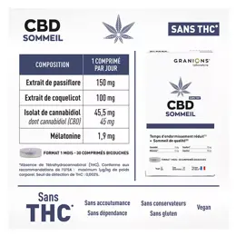 GRANIONS  CBD Sommeil - Cannabidiol + Mélatonine - Sans THC - 30 Comprimés