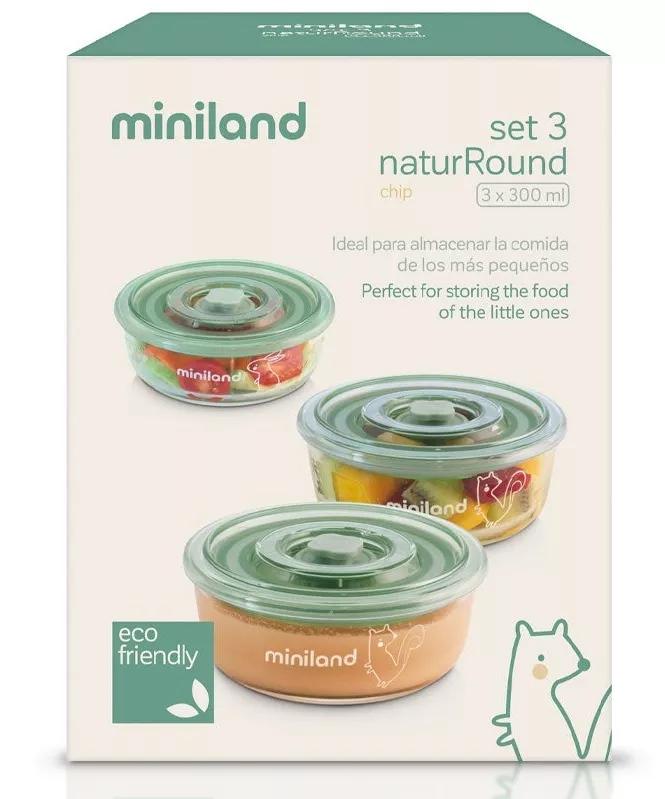 Miniland Set 3 Caixa Alimentos de Vidrio Naturround Chip 
