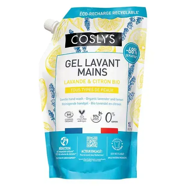 Coslys Gel Lavant Mains Lavande Citron Bio Eco-recharge 1L