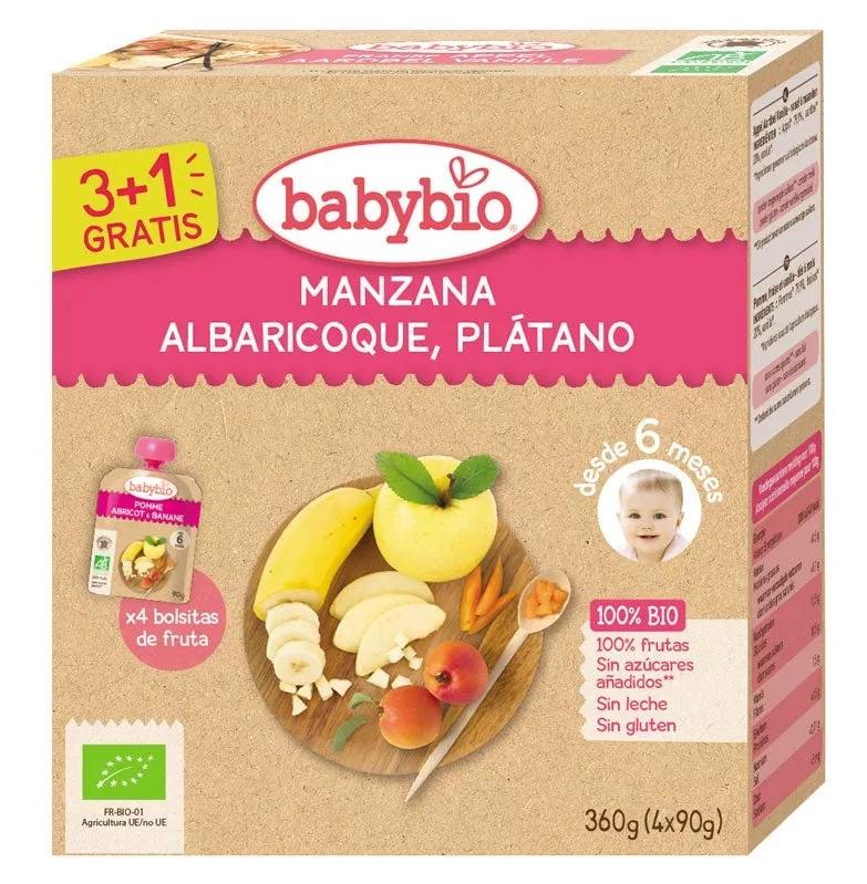 Babybio Pouche Manzana, Albaricoque y Plátano Bio 4x90 gr