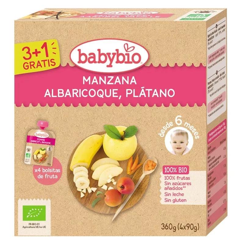 BabyBio Beutel Apfel, Aprikose und Banane Bio 4x90gr