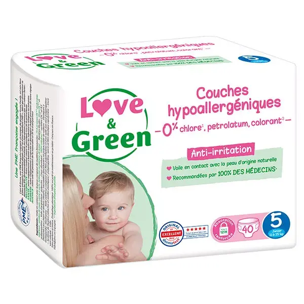 Love & Green Couches Hypoallergéniques T5  12-25kg 40 couches