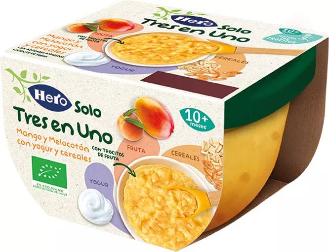 Hero Solo Tres en Uno Tarrina de Mango, Melocotón, Yogur y Cereales 120 gr