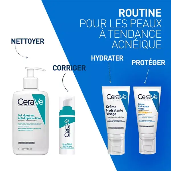 Cerave Routine Visage Anti-Marques Gel Moussant Anti-Imperfections 236ml & Serum Rétinol 30ml